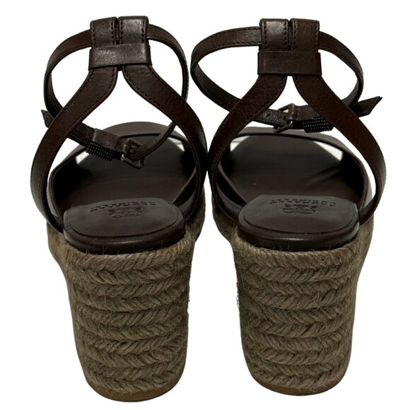 $1250 Brunello Cucinelli brown leather espadrille wedges size 8/38 - Picture 5 of 6